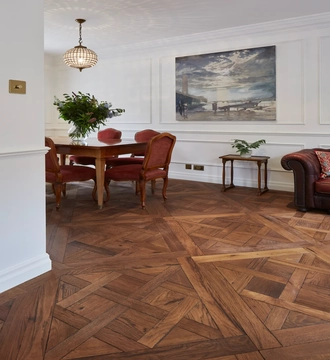 Verrsailles Pattern parquet flooring install in Dubai Apartment
