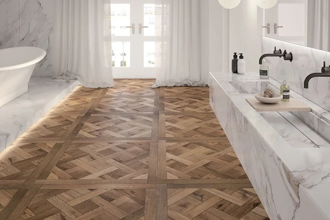 Waterproof Parquet flooring install in bathroom