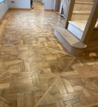 Custom Pattern design parquet flooring Installed