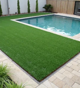 Artificial grass around swimming pool