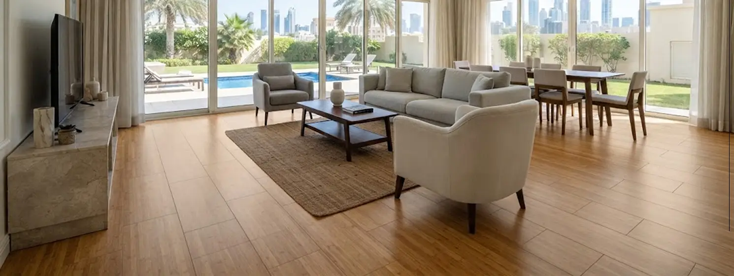 New bamboo flooring installed in a Dubai villa living room