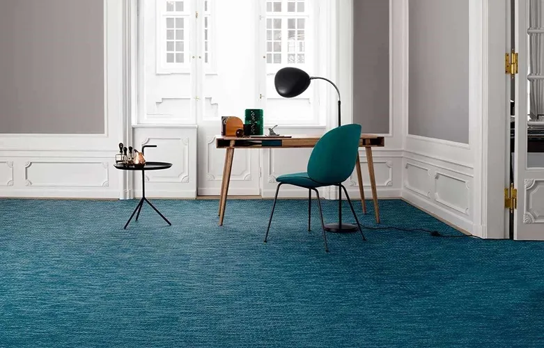 Blue Wall to wall carpet install in Dubai home office