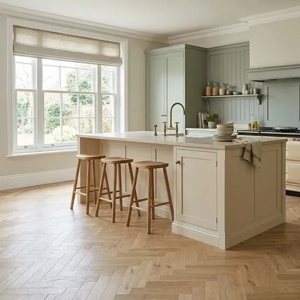 Rustic Herringbone Wood Flooring Natural Finish