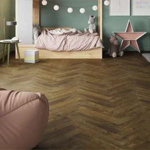 Tawny Brown Rustic Herringbone Wood Flooring